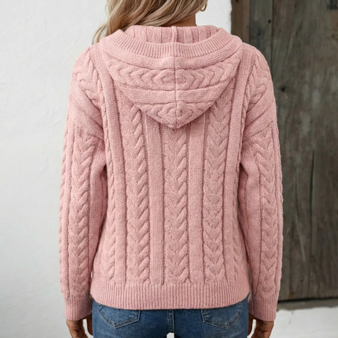 Pull Henley rose Danoir Paris Talbot, modèle FR1311, en tissu doux avec col boutonné et manches longues, style chic et confortable.