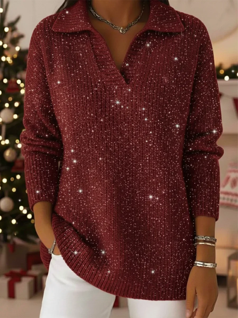 Pull festif élégant Livia de Danoir Paris, en laine douce, avec détails sophistiqués, porté sur un mannequin.