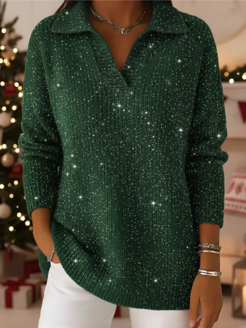 Pull festif élégant Livia de Danoir Paris, en tissu léger avec détails raffinés, porté sur mannequin.
