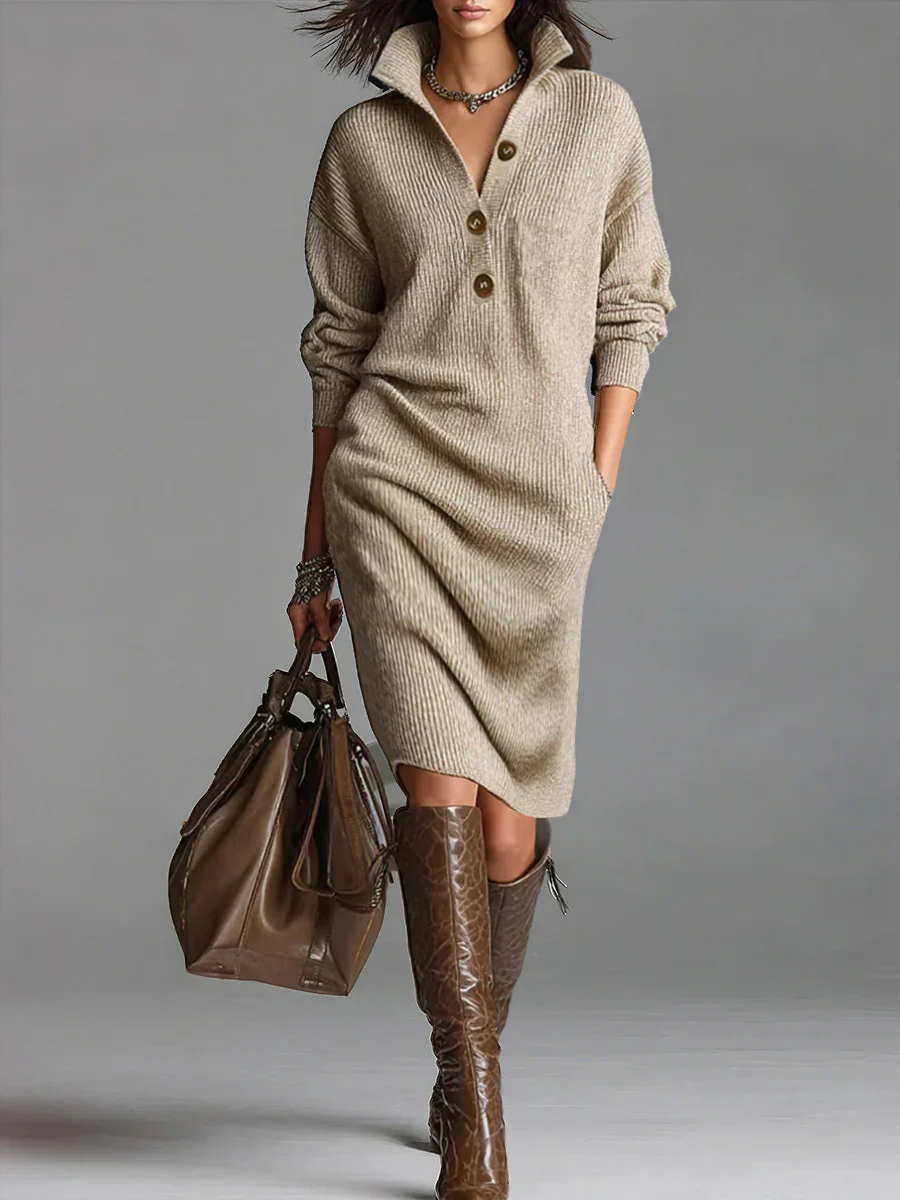 Robe midi élégante Danoir Paris, modèle Britt, en tissu fluide avec décolleté et détails sophistiqués, vue de face.