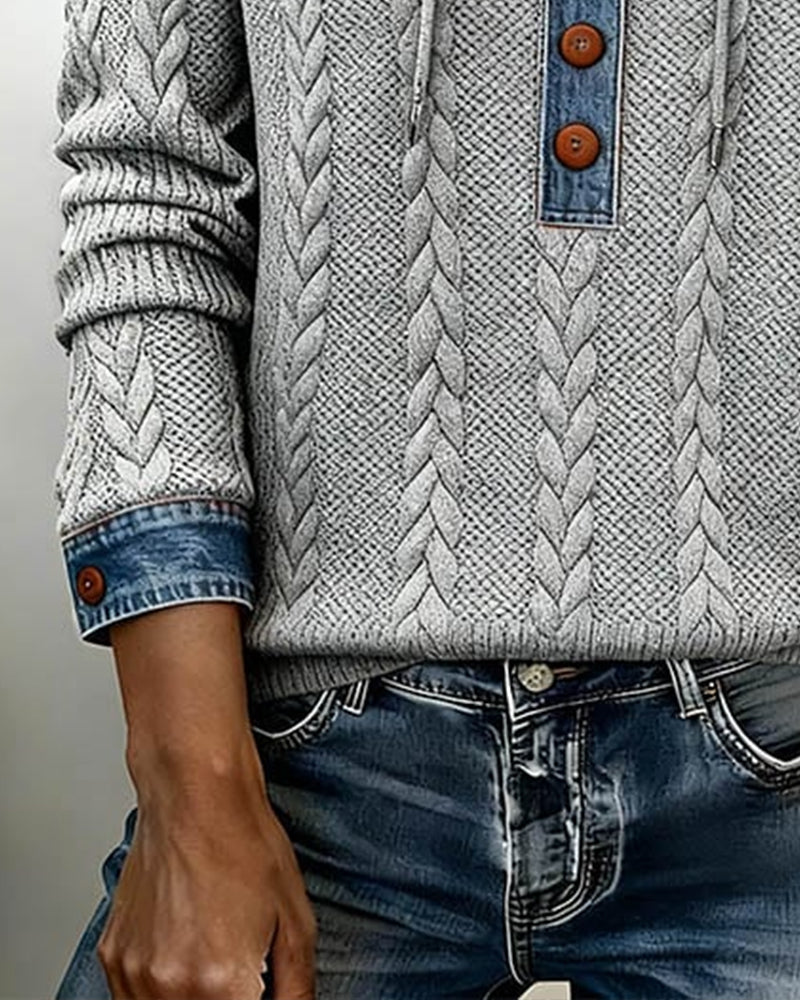 Sweat à capuche décontracté Jenny Danoir Paris, en coton gris avec logo brodé, vue de face sur mannequin.