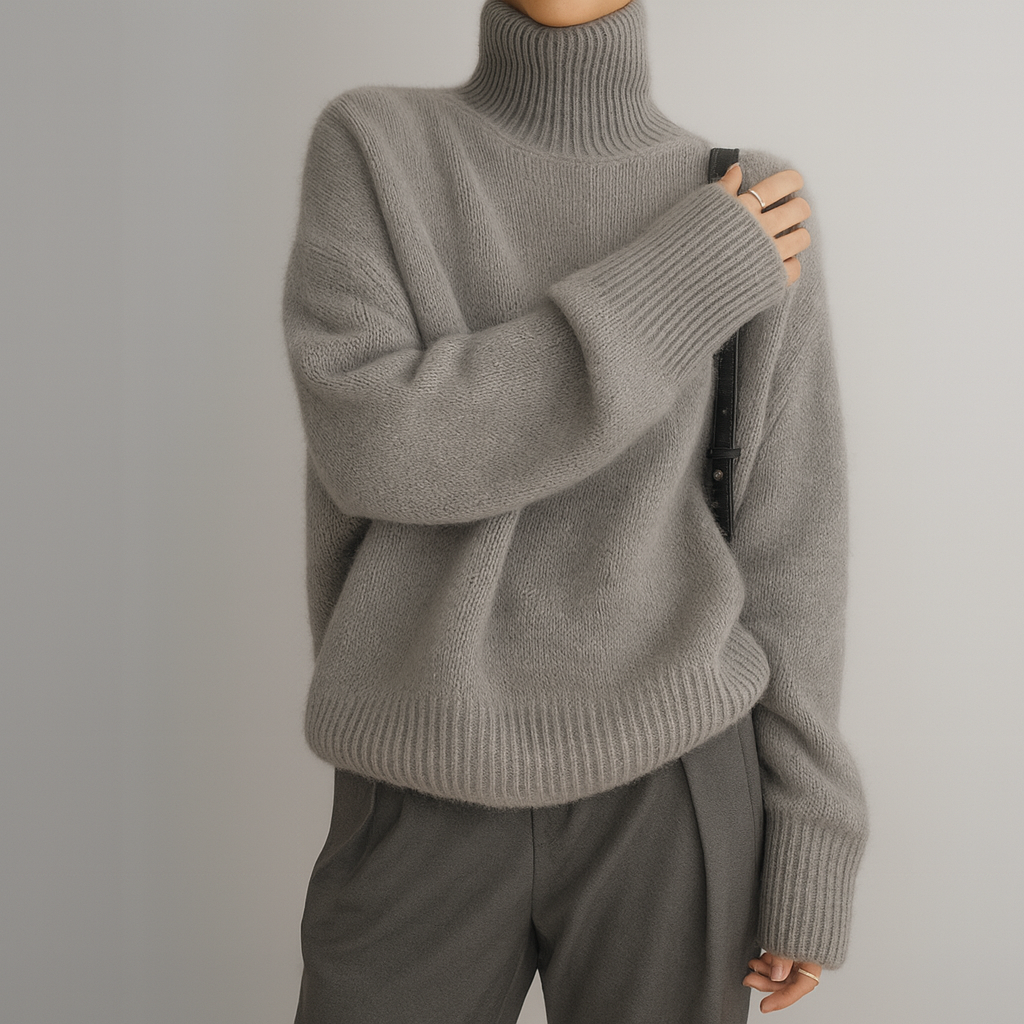 Pull oversize en cachemire gris Candice de Danoir Paris, doux et confortable, affiché sur un fond neutre.