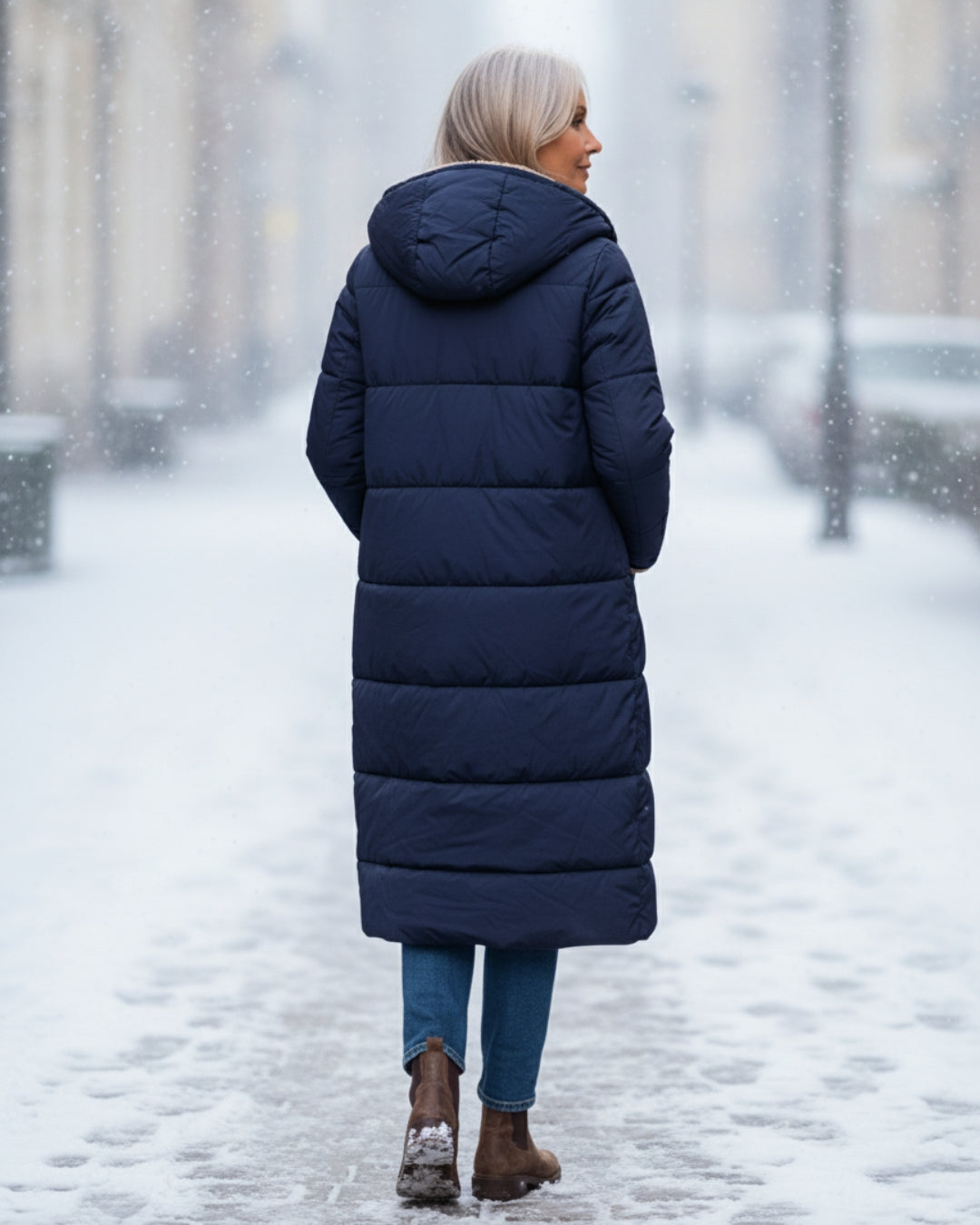 Manteau réversible élégant Danoir Paris Eleanor FR1390, coupe sophistiquée et design chic, porté en image.