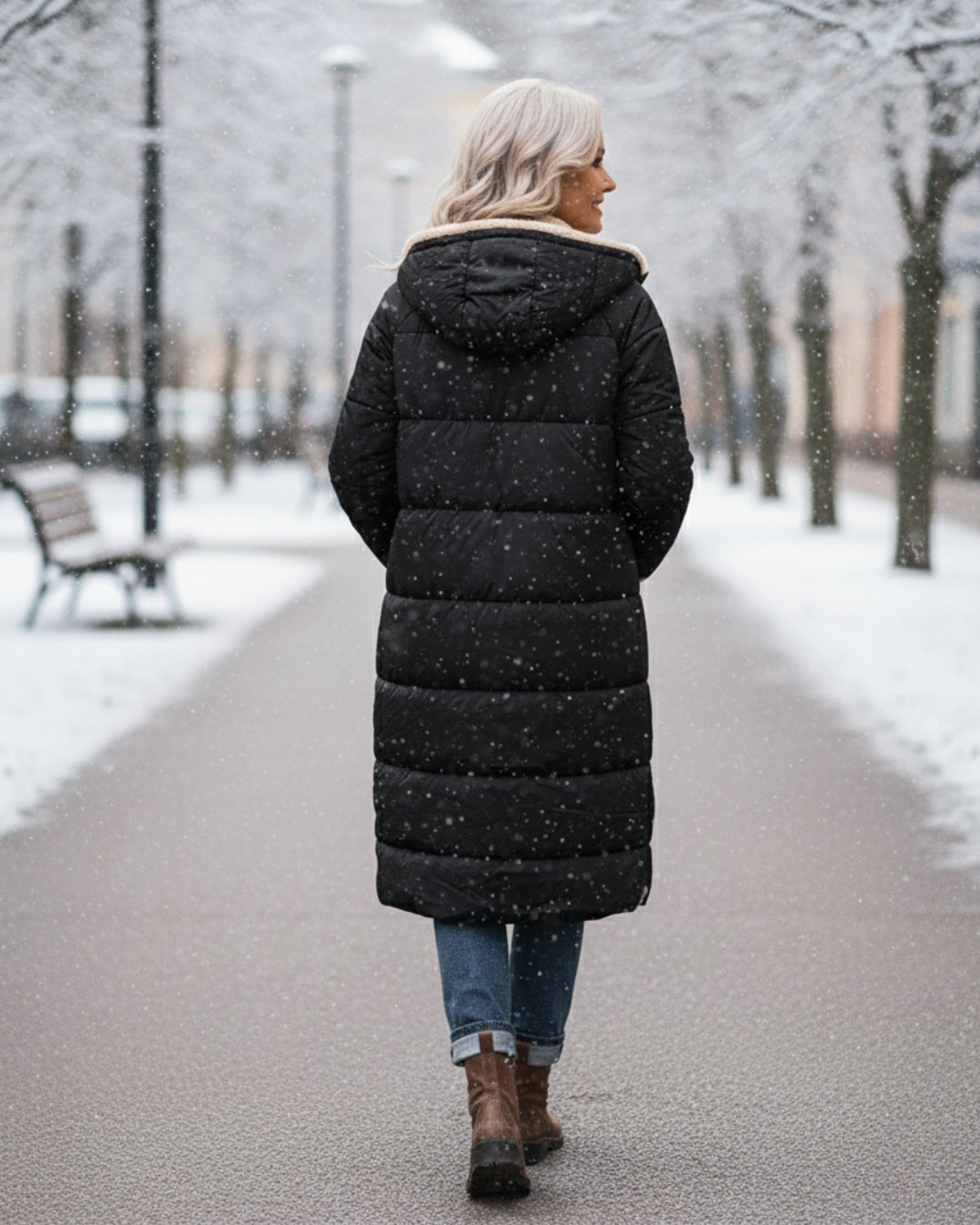 Manteau réversible élégant Danoir Paris Eleanor en vert olive, coupe sophistiquée et détails modernes.