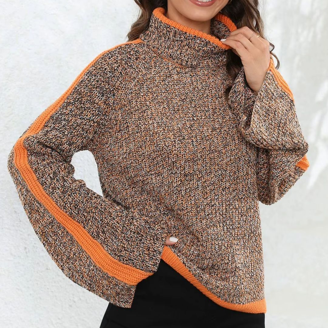 Pull patchwork chic Diana Danoir Paris, style tendance, en coton avec motifs colorés, porté sur un mannequin.