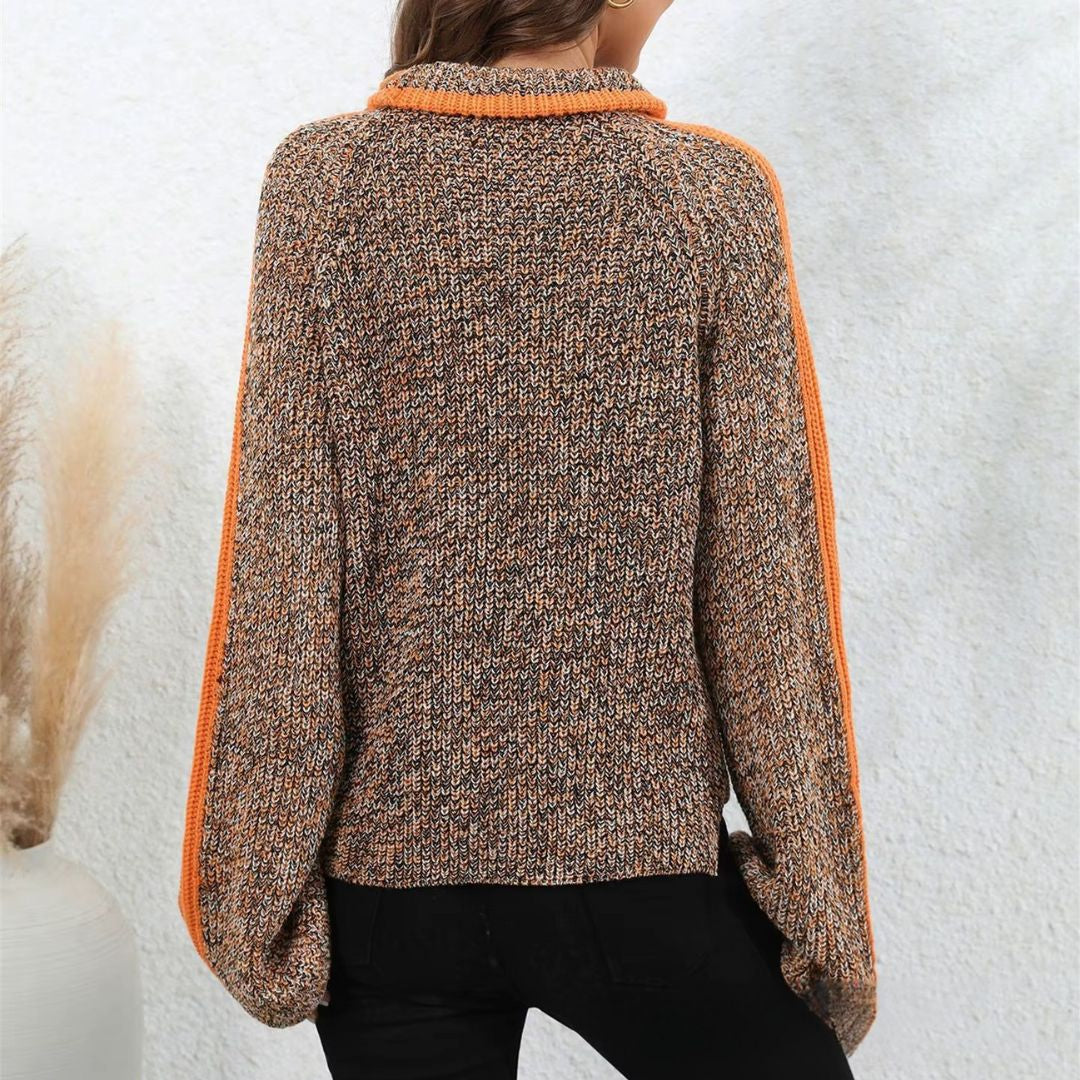 Pull patchwork chic Danoir Paris Diana FR1408 en tissu coloré avec motifs patchwork, porté sur mannequin.