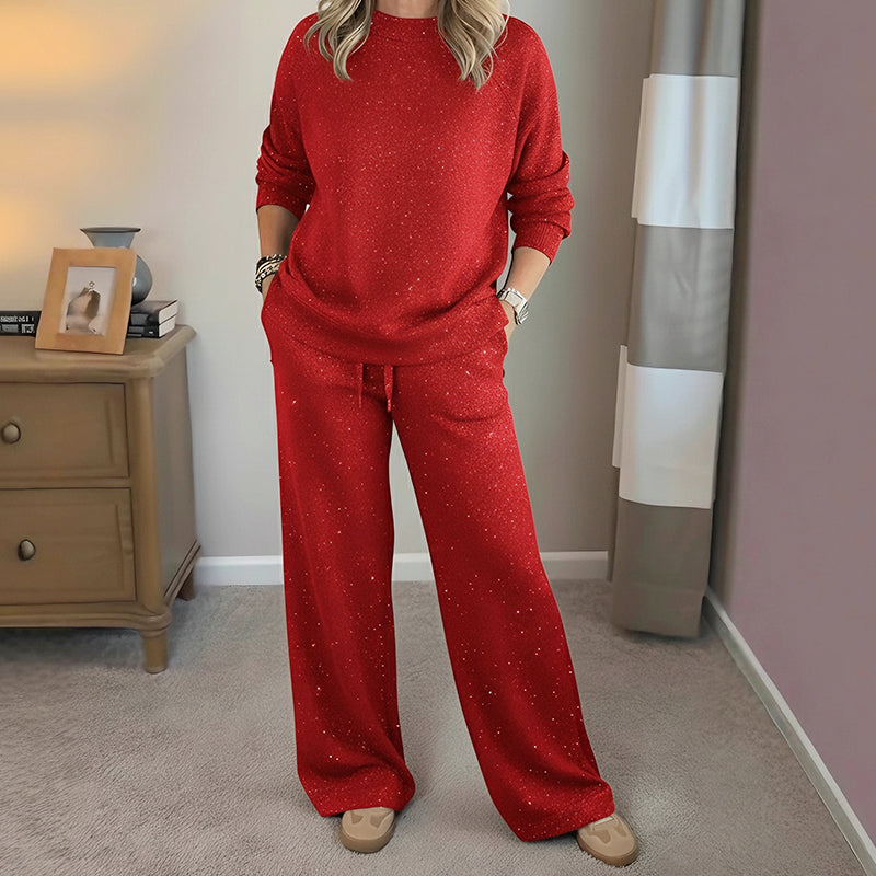 Vera ensemble hivernal pailleté Danoir Paris, pull et pantalon en tissu brillant, style élégant pour l'hiver, vue de face