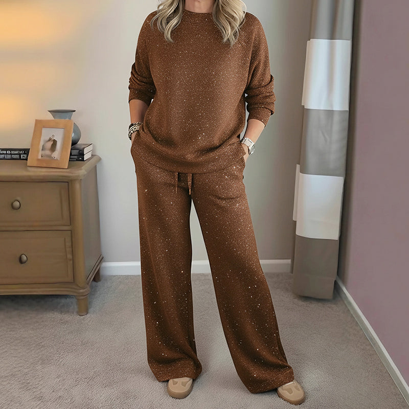 Vera ensemble hivernal pailleté Danoir Paris, veste et pantalon en tissu brillant, style élégant et chaud pour l'hiver.