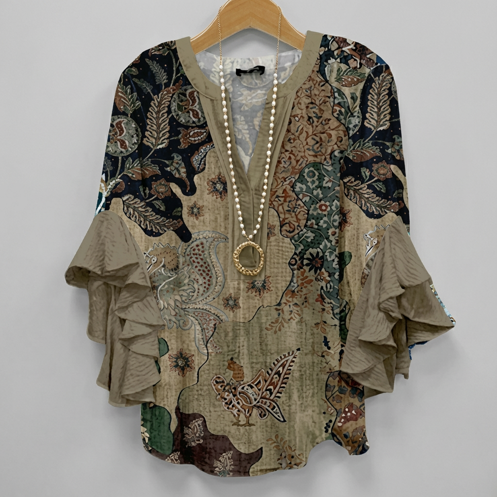 Blouse ample et féminine Iris de Danoir Paris, tissu léger avec détails élégants, portée décontractée et raffinée.