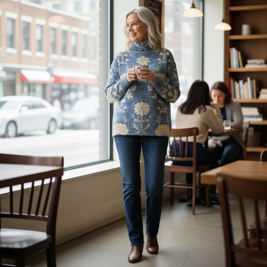 Pull Donna Danoir Paris, doux et décontracté, en laine confortable, porté sur un mannequin, couleur gris clair.