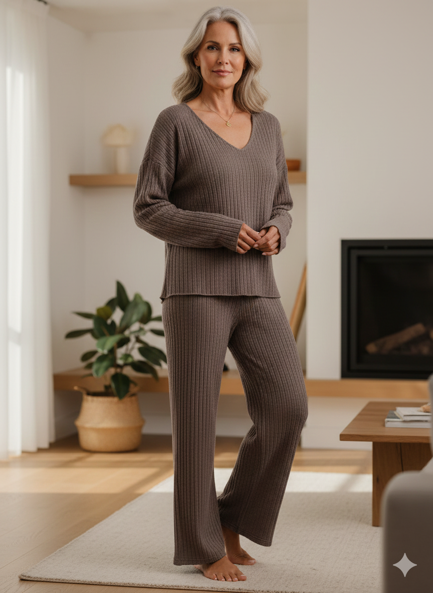 Ensemble de détente Elin de Danoir Paris, vêtement élégant en tissu doux, parfait pour le confort et la relaxation.