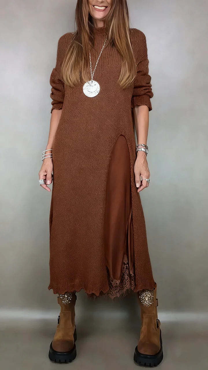 Robe maxi élégante Anarise de Danoir Paris, tissu fluide et design sophistiqué, vue de face avec détails de la robe.