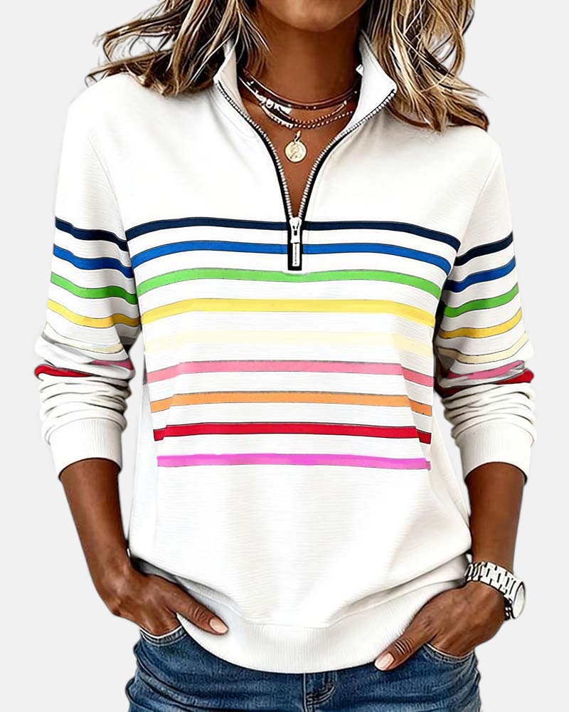 Pull Nina à rayures, confortable, en maille douce, de la marque Danoir Paris, porté sur un mannequin.