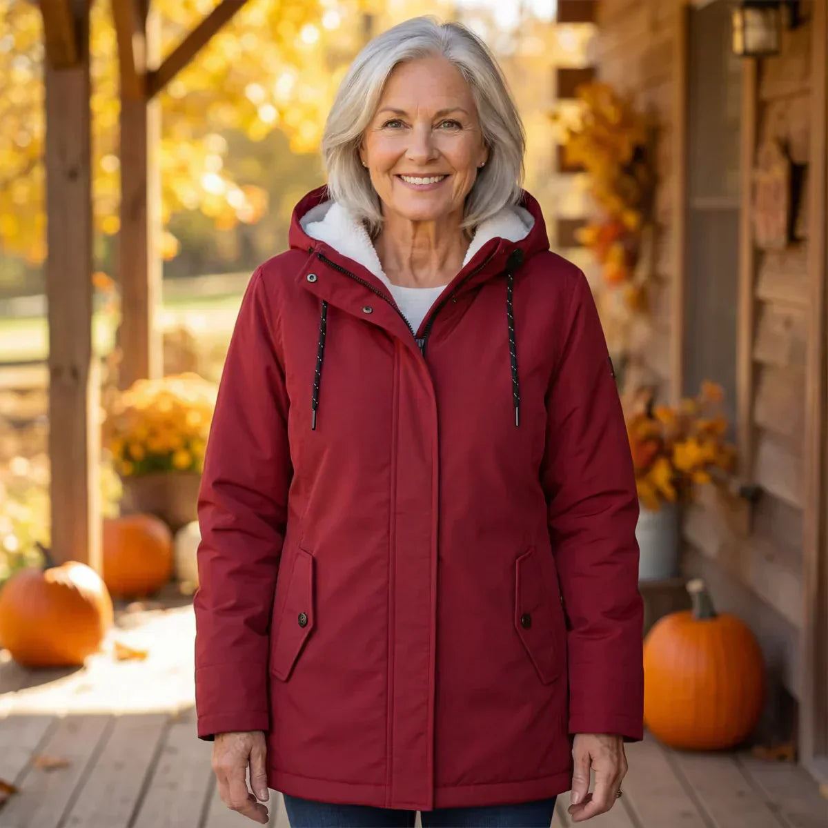 Manteau quotidien pratique Amina de Danoir Paris, femme portée par une femme américaine, style décontracté et confortable.