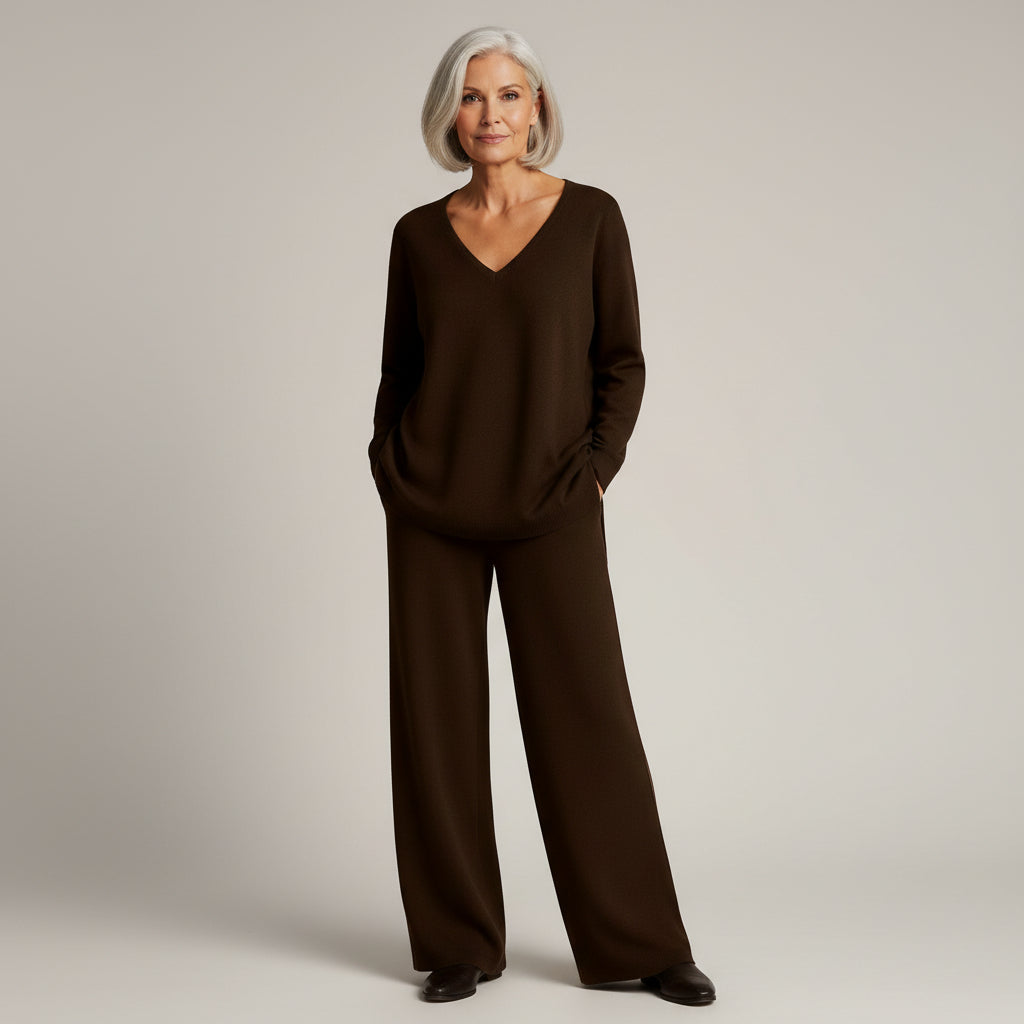 Ensemble décontracté Danoir Paris Anny, confortable, en tissu doux, porté par une femme dans un cadre intérieur lumineux.