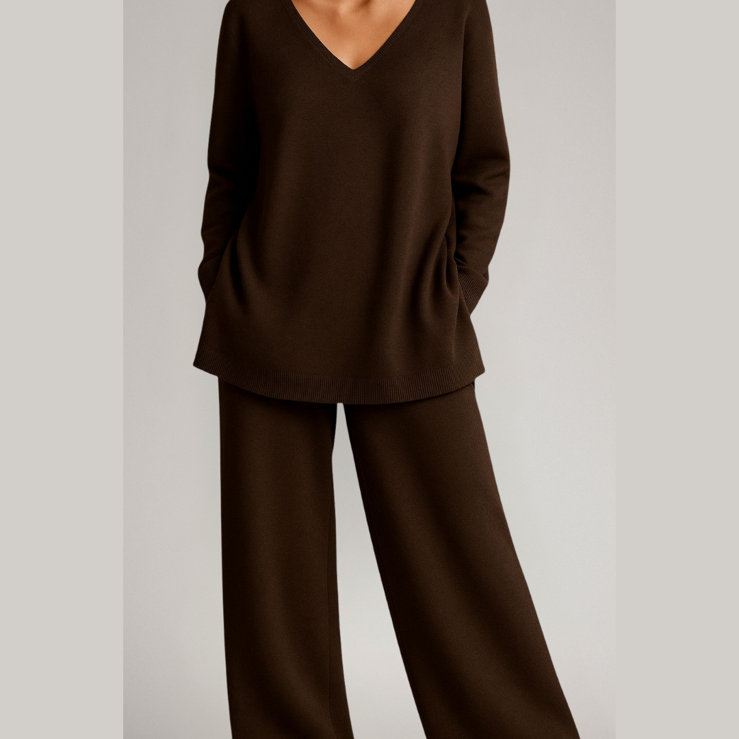 Ensemble chic et confortable Anny de Danoir Paris, tissu doux et élégant, porté par une modèle.
