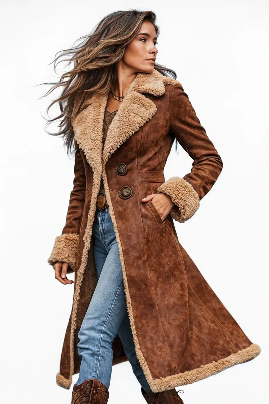 Manteau vintage élégant Danoir Paris Edda avec coupe classique, en tissu doux et finition soignée, porté sur mannequin.