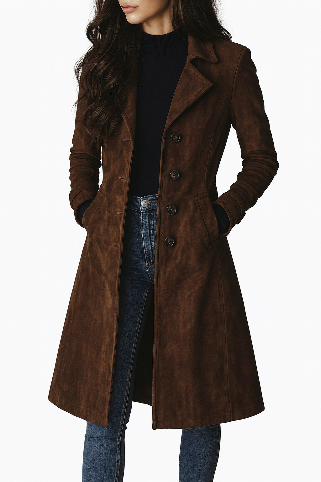 Manteau élégant automnal marron Sygrid de Danoir Paris, style sophistiqué et coupe moderne, visible sur cette image.
