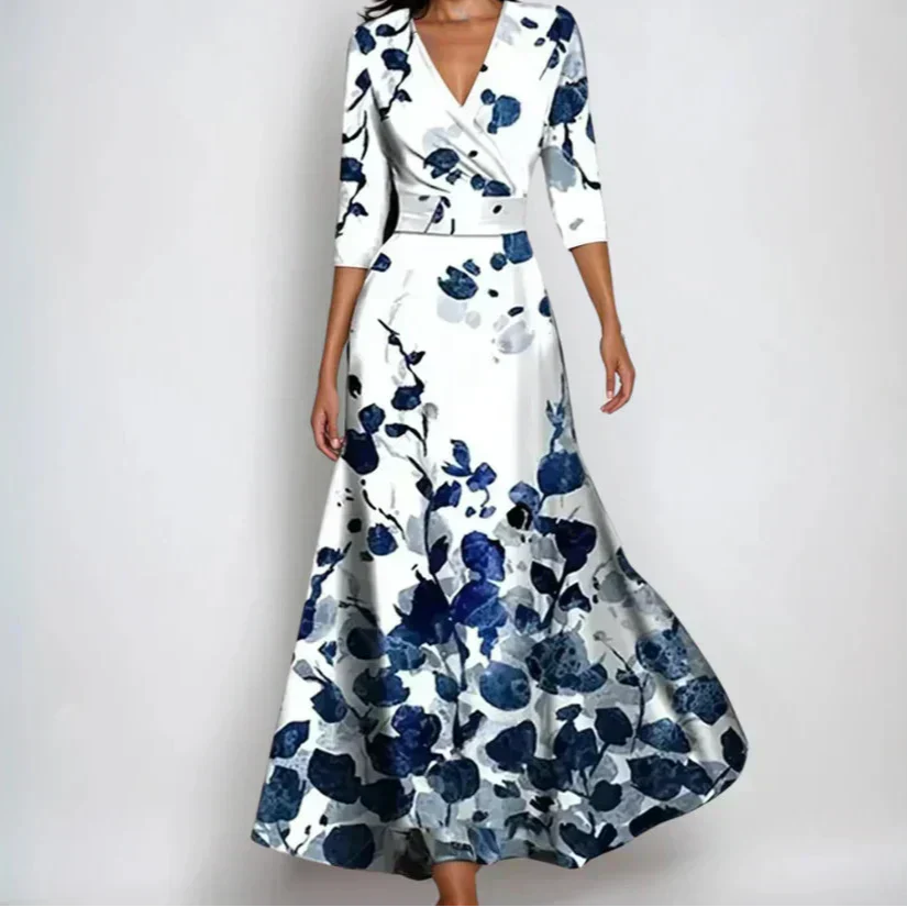 Robe florale de luxe Emily par Danoir Paris, motif coloré, tissu fluide et élégant pour femmes.