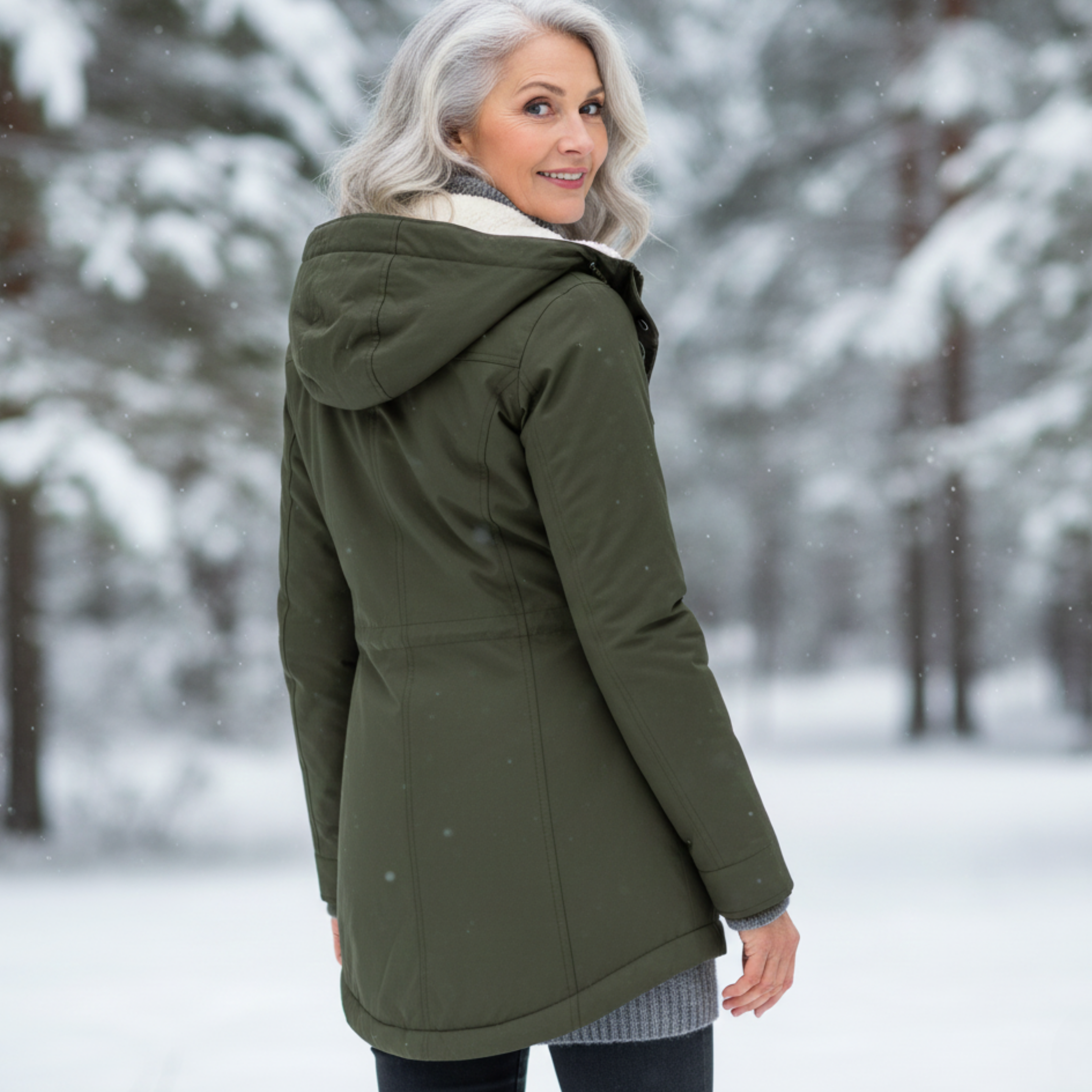 Veste hivernale élégante Adeline de Danoir Paris, coupe raffinée, tissu chaud et doublure intérieure, vue de face.