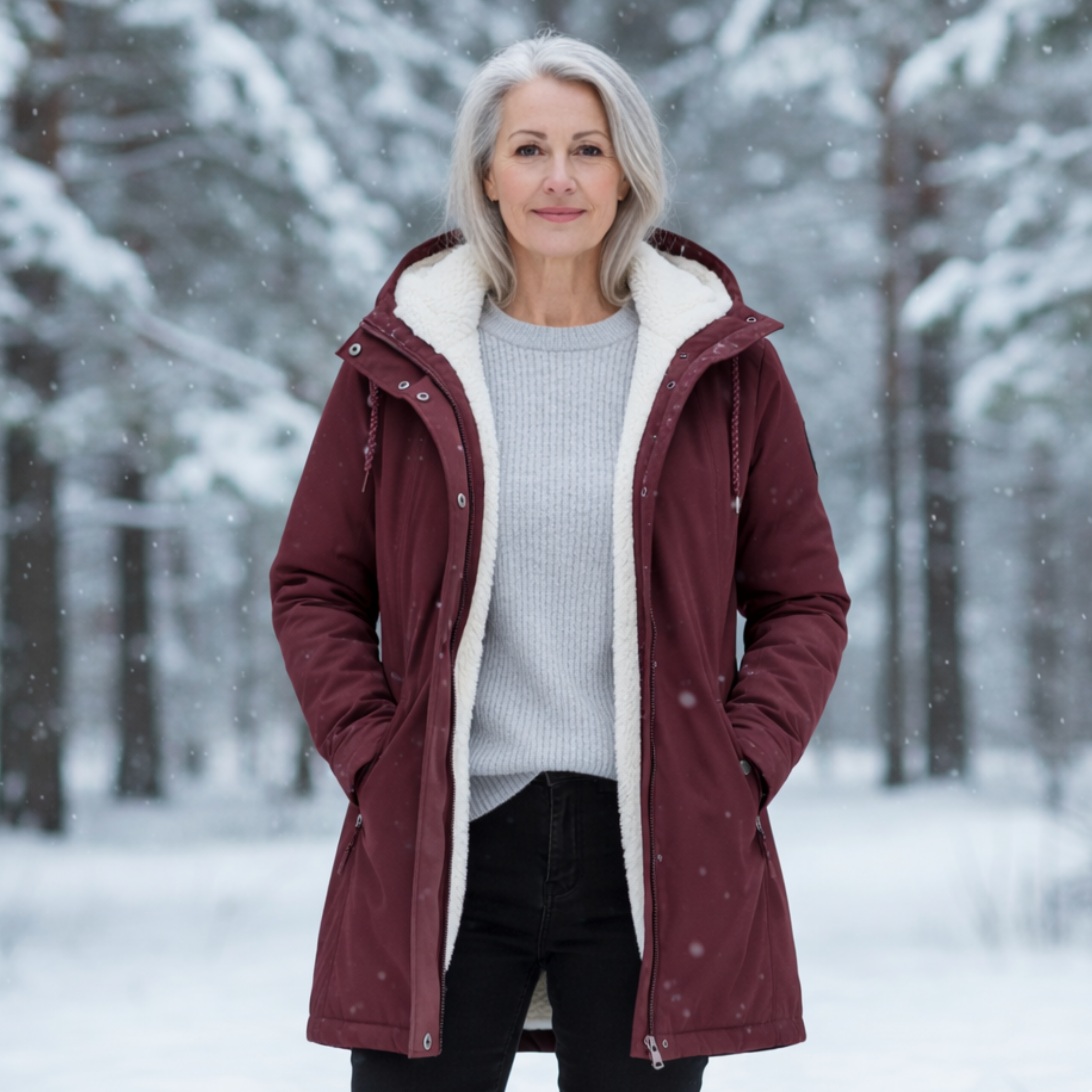 Veste hivernale élégante Adeline de Danoir Paris, coupe sophistiquée, tissu chaud et tendance, vue de face.