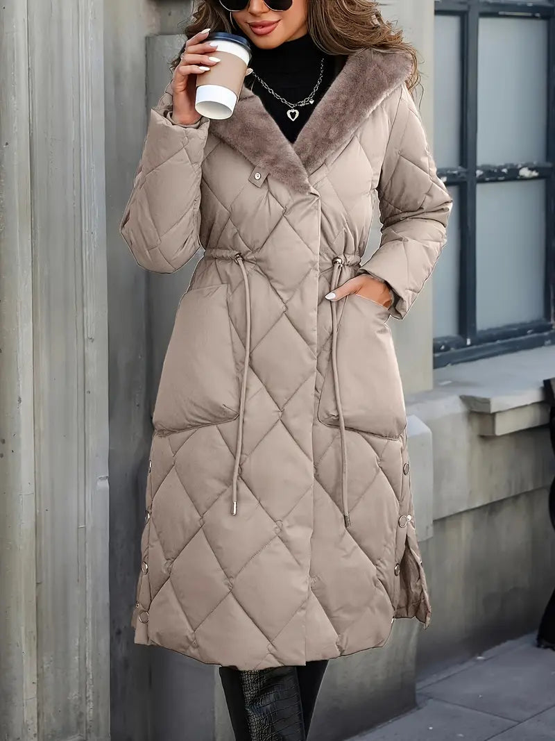Manteau d'hiver pour femme Danoir Paris, modèle Jeane, matelassé élégant avec col en fausse fourrure, style sophistiqué.