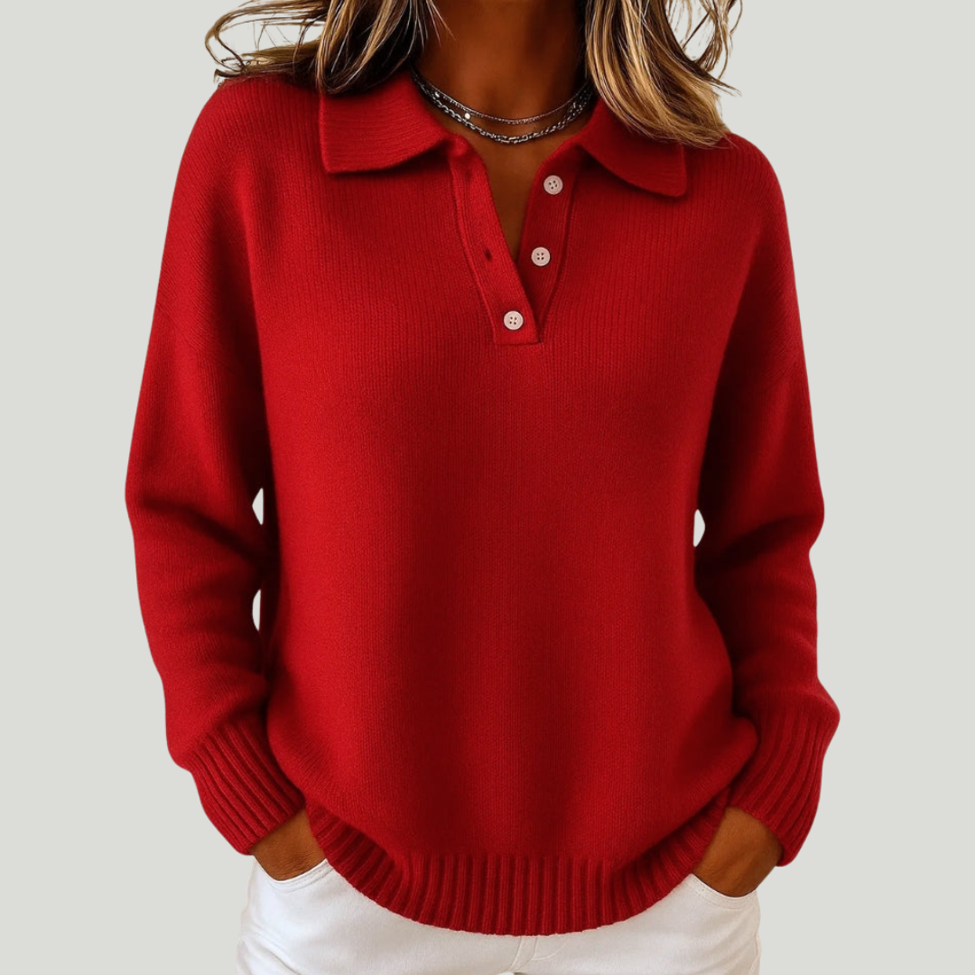Pull doux chic pour femme, modèle FR1618 Clémentine de Danoir Paris, en tissu confortable couleur neutre.