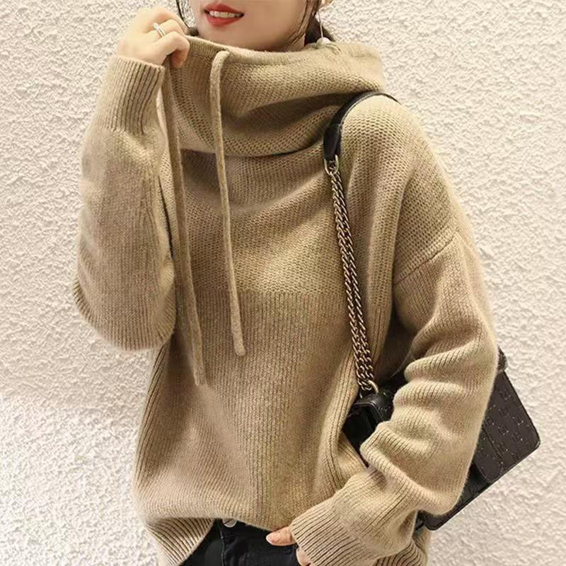 Pull-over oversize chic Danoir Paris Loren FR816 porté, en maille douce avec col rond et manches longues.