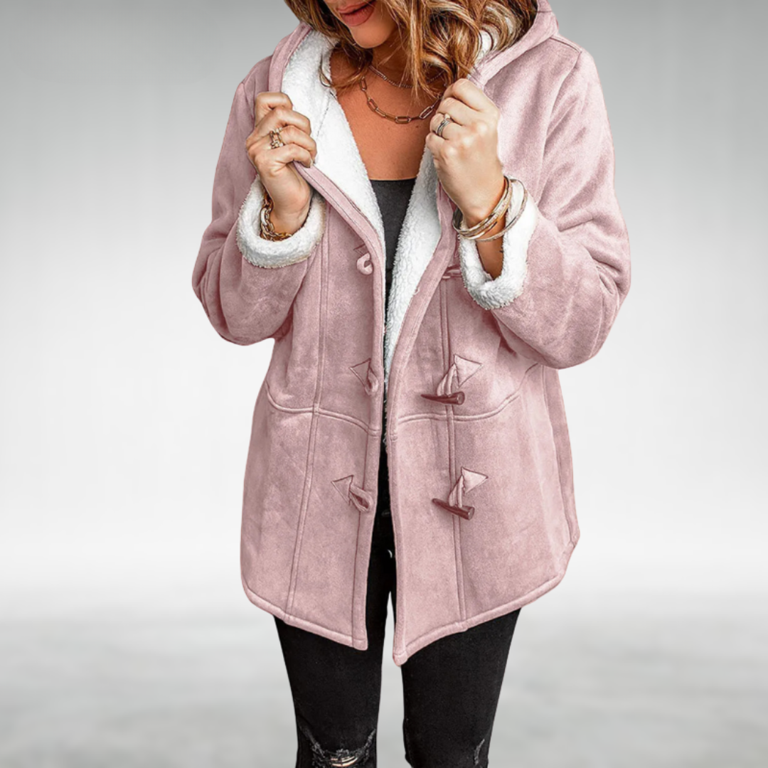 Veste d'hiver élégante Amanda de Danoir Paris en tissu chaud, coupe sophistiquée, couleur neutre, idéale pour la saison froide.