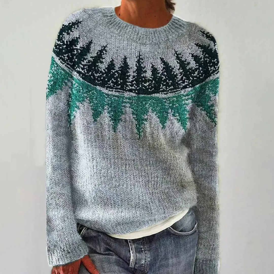 Pull rétro Heather Danoir Paris, style chic, en laine douce, coloris neutre, porté sur mannequin, détail vintage élégant.