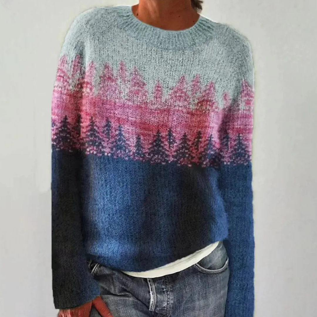 Pull Heather rétro chic Danoir Paris, en laine douce, couleur neutre, porté sur un mannequin avec col rond et manches longues.