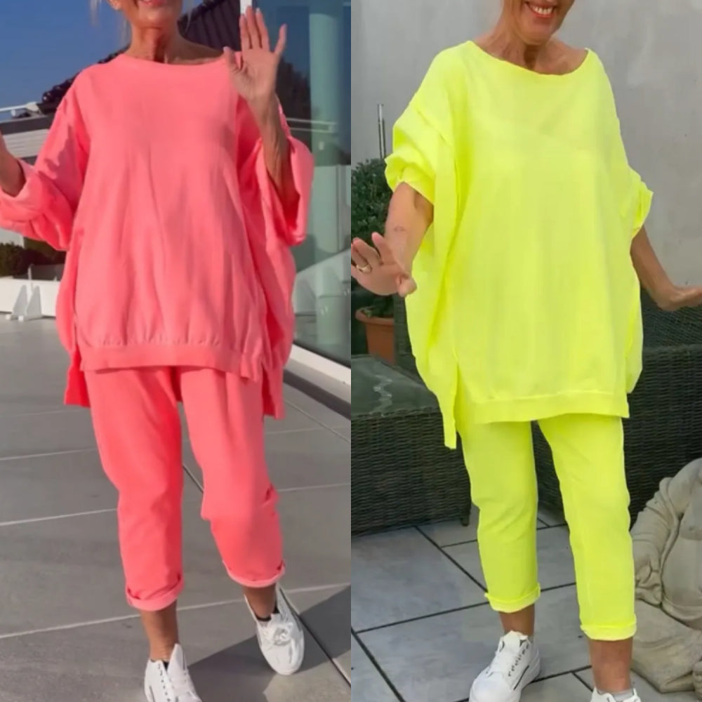Ensemble loungewear oversize Frieda de Danoir Paris, doux tissu, manches longues et pantalon ample, style décontracté.