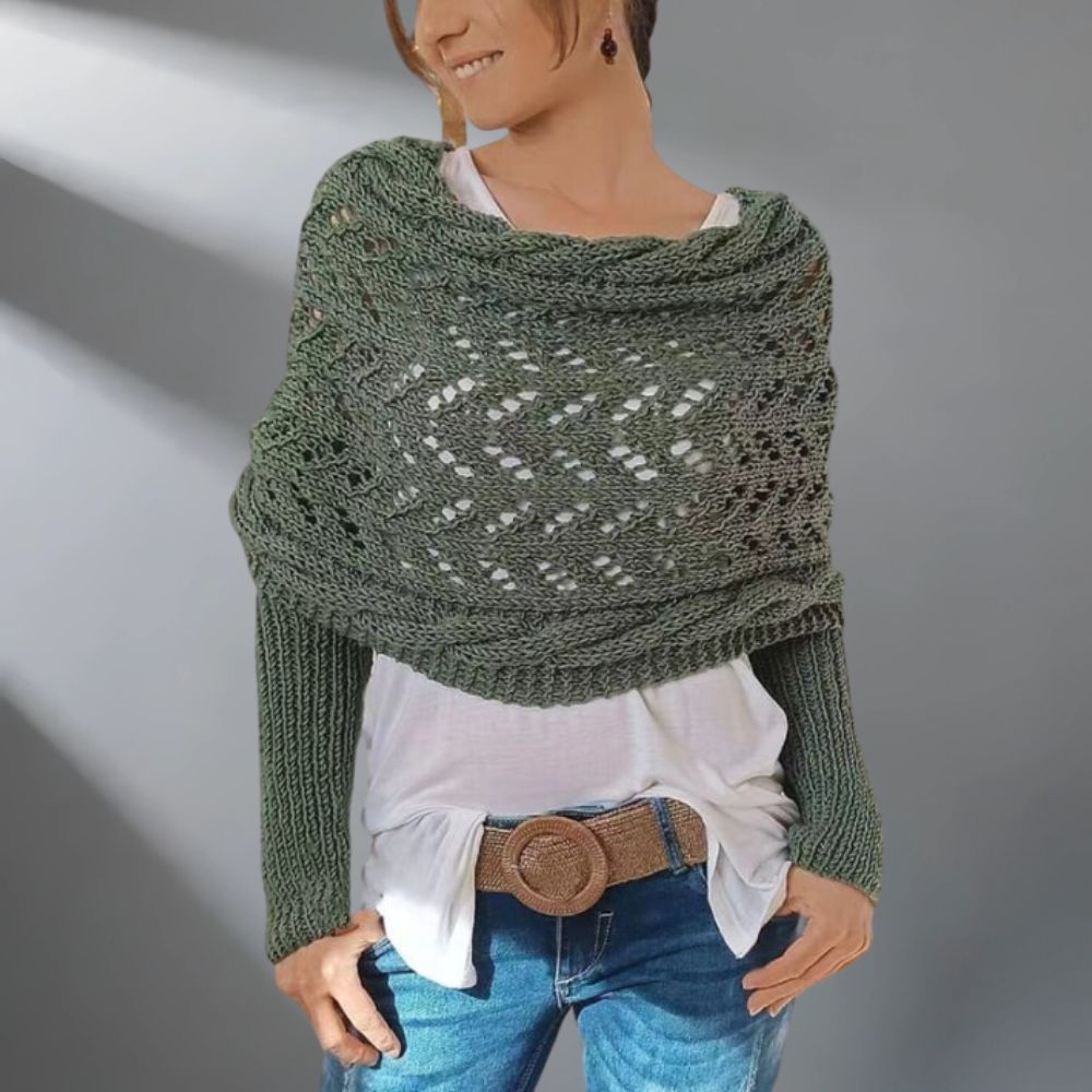 Châle tissé WarmWrap™ de Danoir Paris, élégant et chaud, porté enroulé autour du cou, en tissu doux et sophistiqué.
