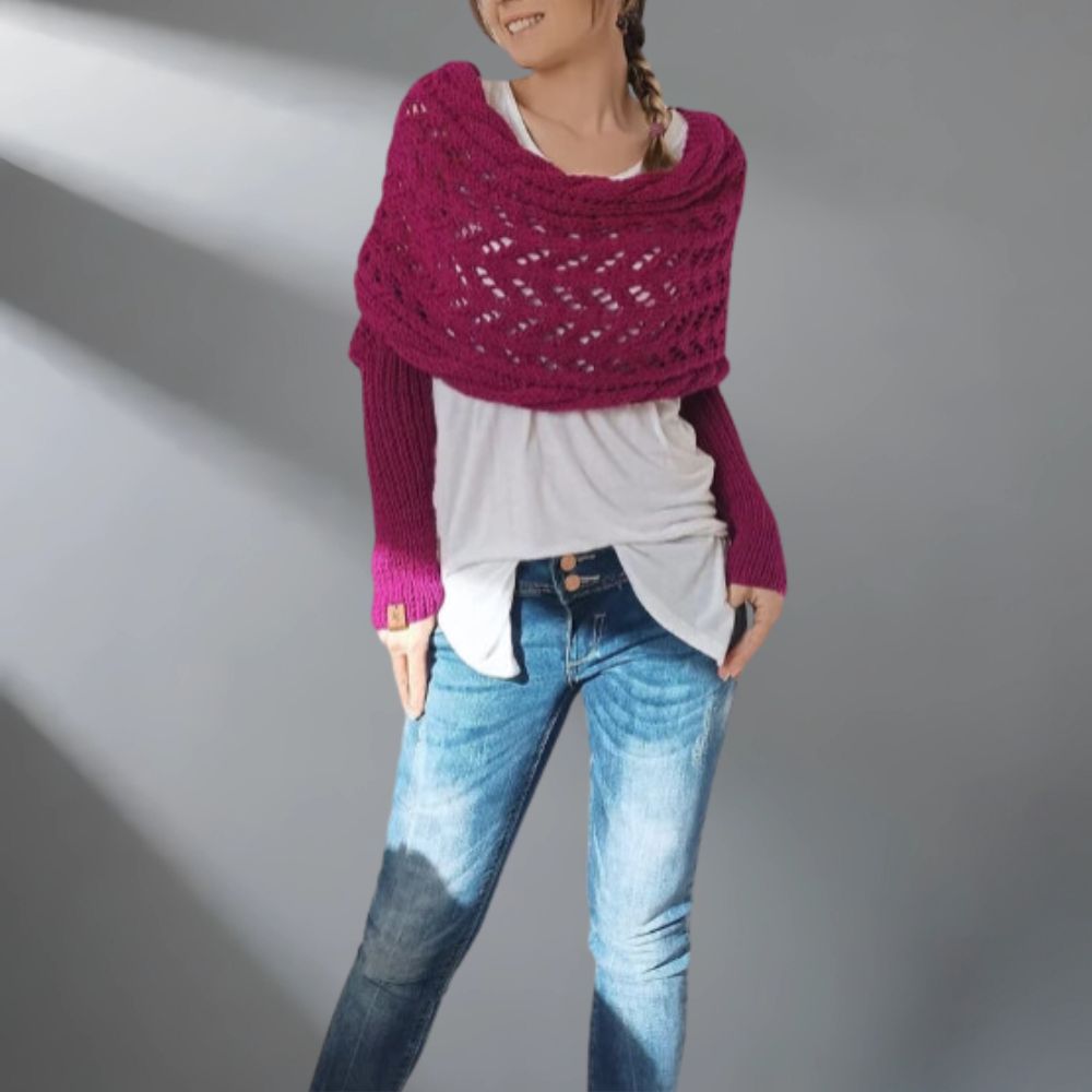 Châle tissé WarmWrap™ élégant de Danoir Paris, mode chaleureuse et sophistiquée, vue de face sur fond neutre.