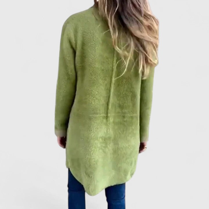 Manteau chaud et chic Danoir Paris Sofieeee FR863 vert, coupe élégante et matériau épais pour l'hiver.