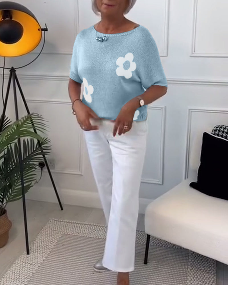 Pull floral Daisy FR906 de Danoir Paris, modèle élégant avec motif fleuri, en tissu doux et ajusté.