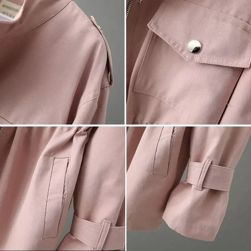 Manteau classique Danoir Paris Amélie en rose, chaud et confortable, pour femmes, vue de face avec détails du tissu.