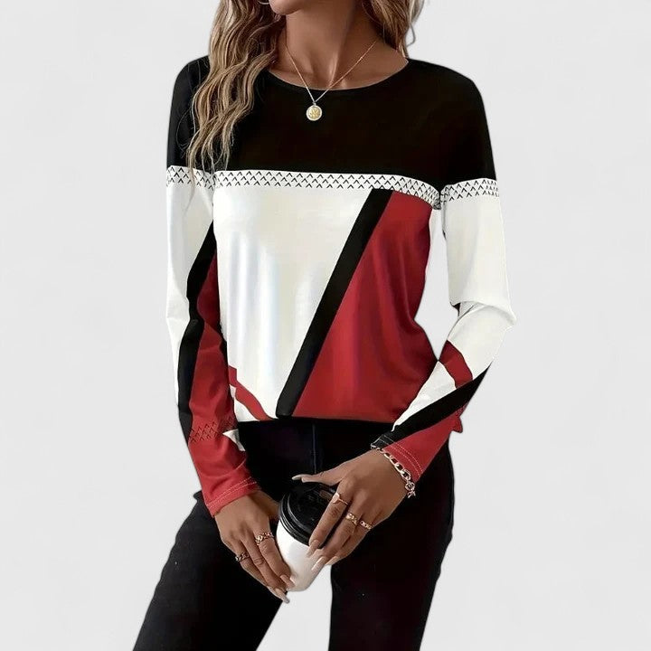 Lena - Top graphique moderne en FR925 de Danoir Paris, détail du design contemporain et du tissu élégant.