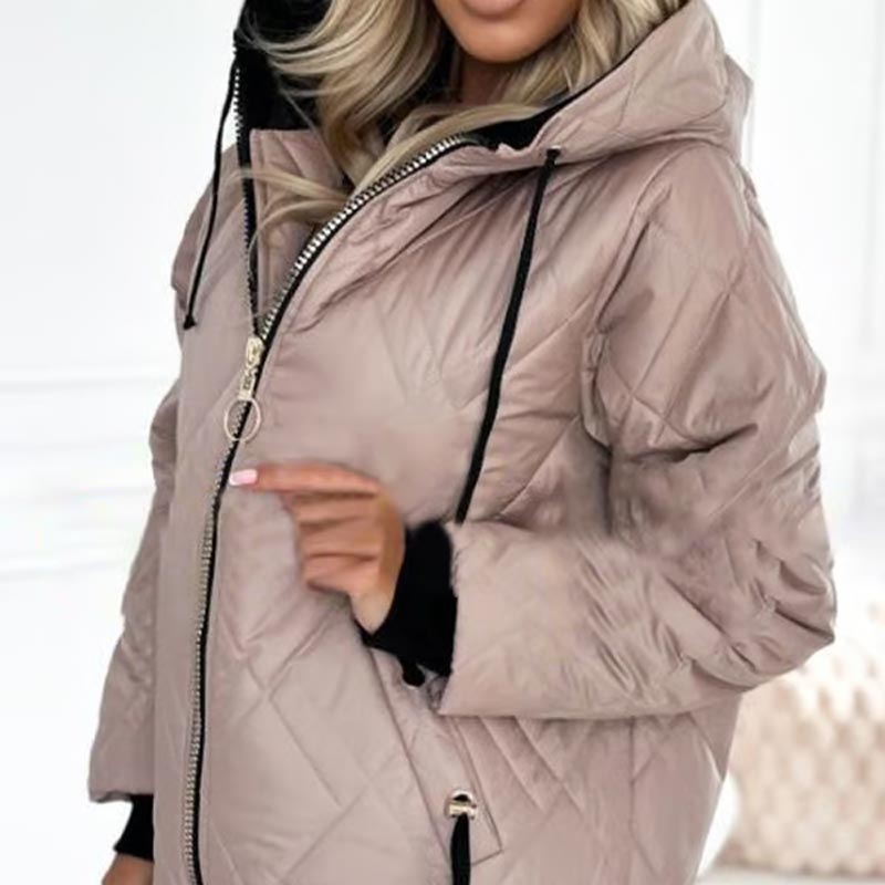 Parka hiver élégante Helena de Danoir Paris en rose, style sophistiqué et chaud, pour femmes.