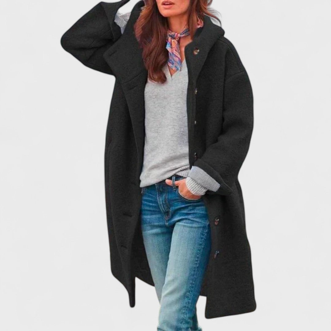 Veste en laine douillette Danoir Paris Olivia en vert foncé, style élégant et chaud pour l'hiver.