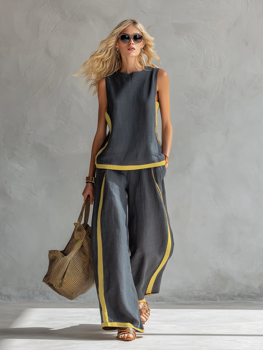Ensemble deux pièces élégant Leila de Danoir Paris, vêtement féminin chic porté sur un mannequin, couleur neutre, style sophistiqué