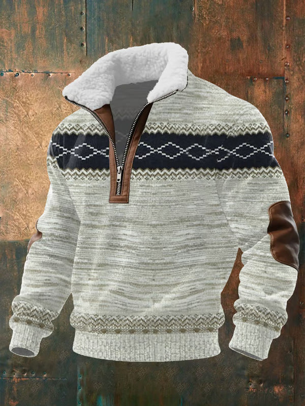 Pull zippé à col montant fourré Danoir Paris, en tissu chaud et douillet, idéal pour l'hiver, couleur gris clair.