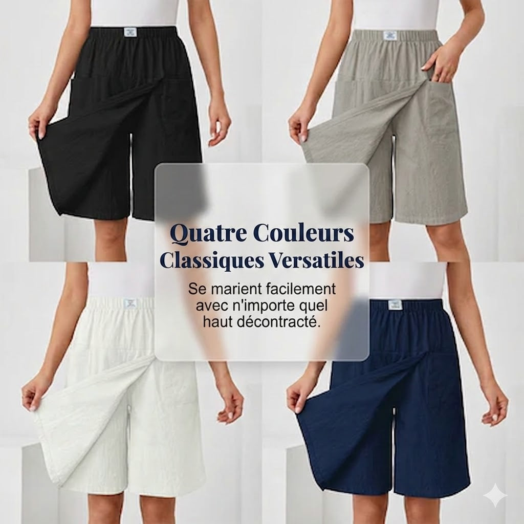 Short en tissu léger avec taille élastique, poches latérales, parfait pour la liberté de mouvement et le style actif.