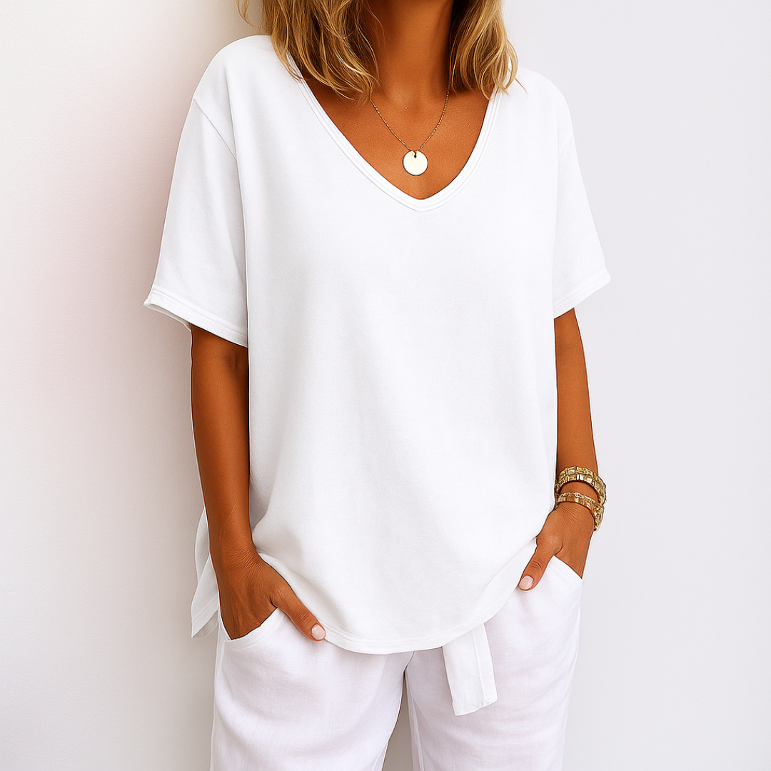 T-shirt décontracté Clara Danoir Paris en coton blanc avec motif graphique, lot de deux pour femme.