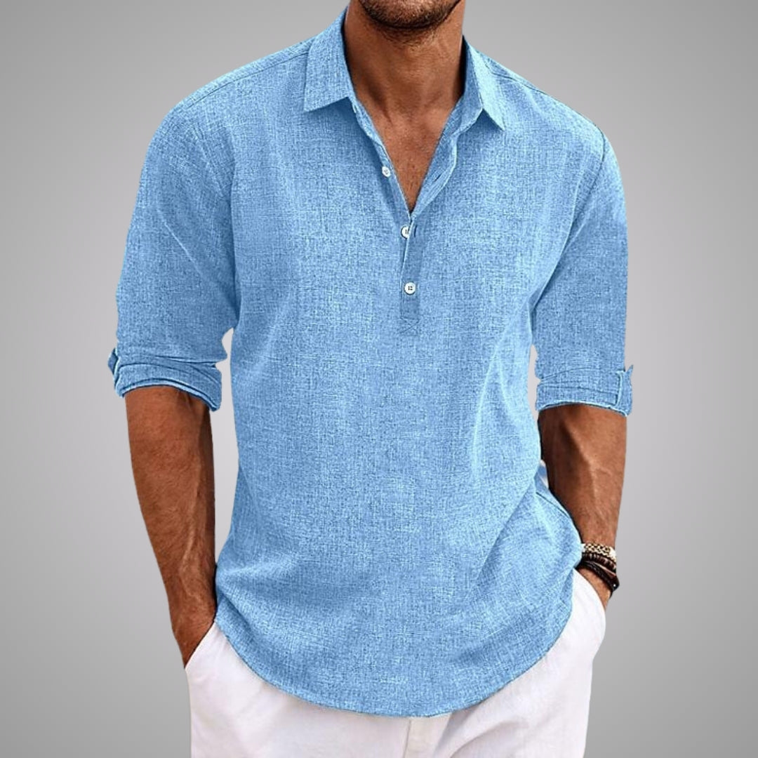 Chemise décontractée Danoir Paris, tissu léger et confortable, vue de face avec col et boutons visibles.