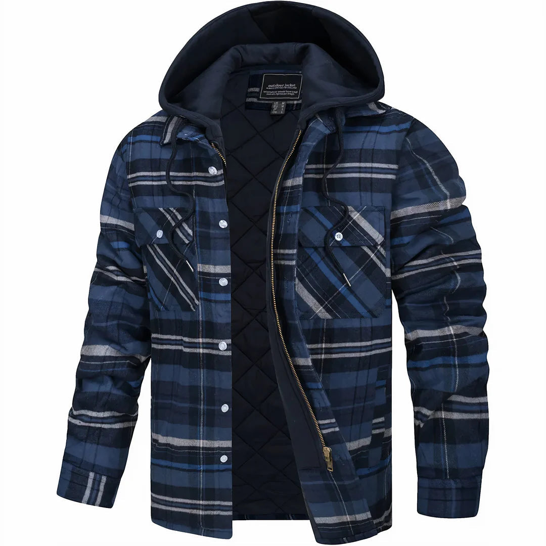 Manteau chaud pour homme Danoir Paris en mélange de laine gris bleu, veste élégante et confortable, présenté sur un fond neutre.