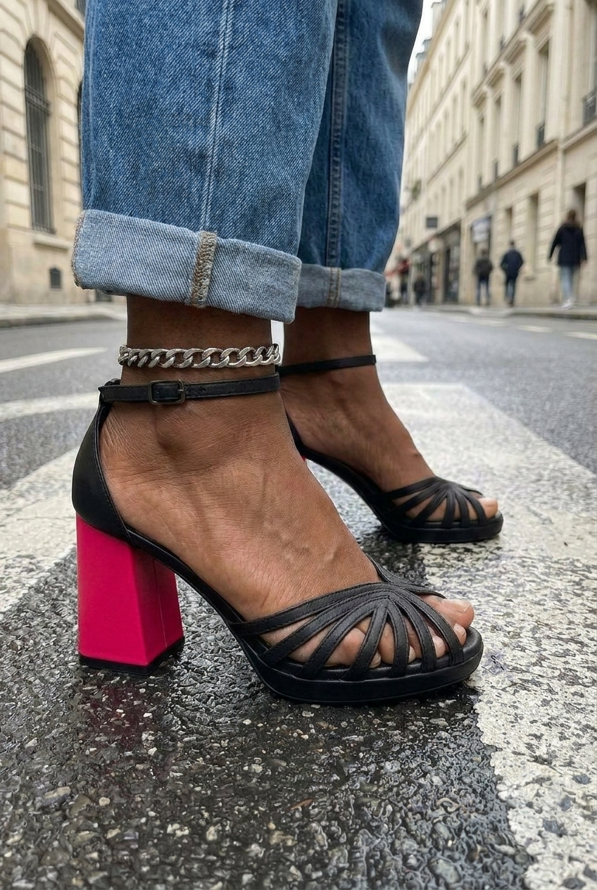 Chaussures à talons Danoir Paris Frances™ or et rose, élégantes et sophistiquées, vues de côté.