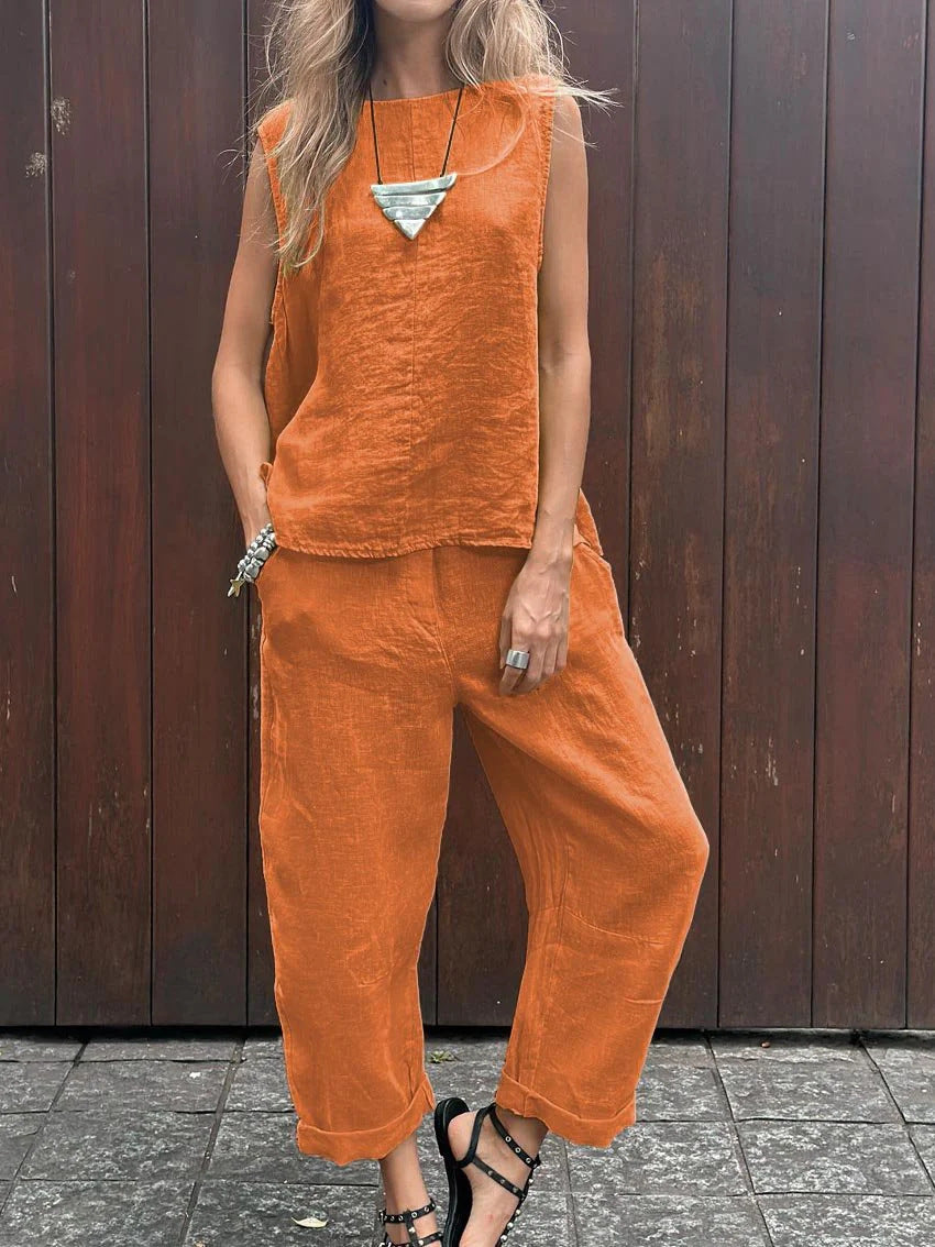 Ensemble décontracté Sheila Danoir Paris pour le printemps et l'été, vêtements confortables et légers pour femmes.