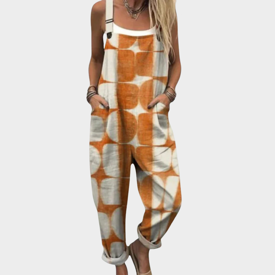Salopette imprimée confortable de Danoir Paris, vêtement de type jumpsuit avec motif coloré et tissu doux.