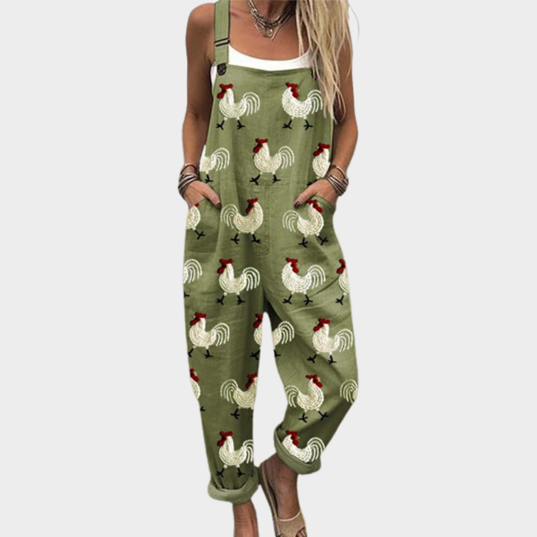 Salopette imprimée confortable de Danoir Paris, combinaison pantalon avec motif coloré, tissu doux et ajusté.